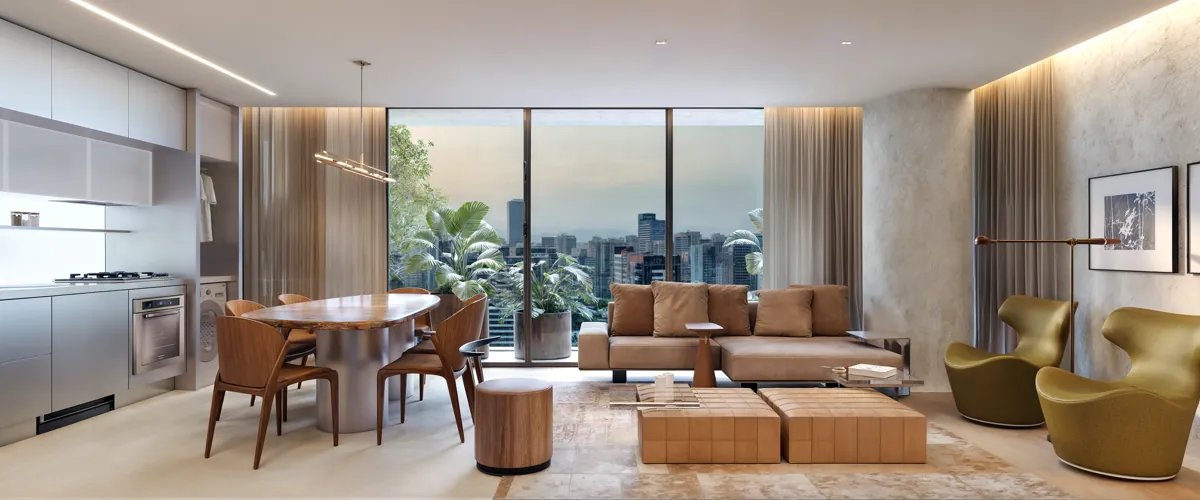 Perspectiva ilustrada do apartamento de 95,42 m²