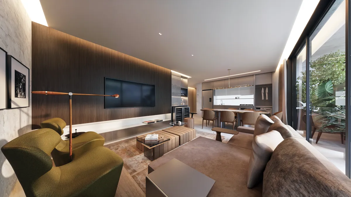 Perspectiva ilustrada do apartamento de 95,42 m²