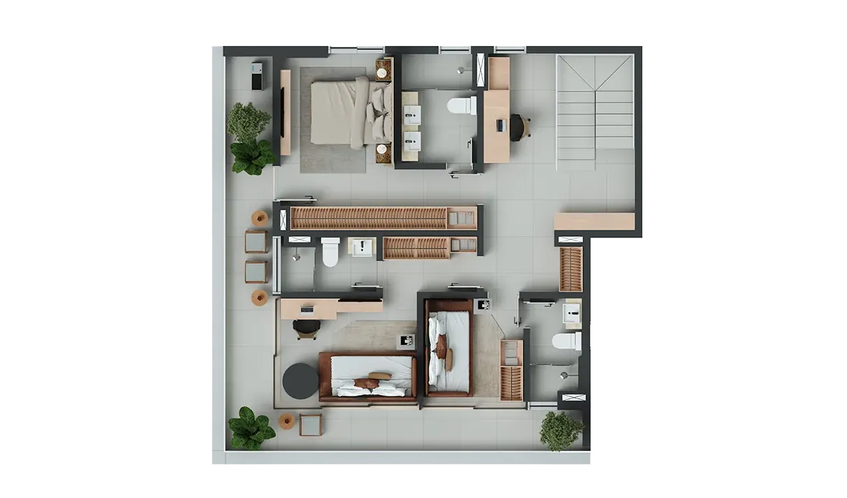 Apartamento Artse Meireles em Fortaleza - 191,15 m² - Duplex Coluna 01 - Pavimento inferior