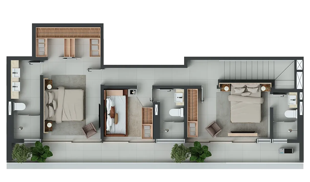 Apartamento Artse Meireles em Fortaleza - 165,31 m² - Duplex Coluna 02 - Pavimento inferior